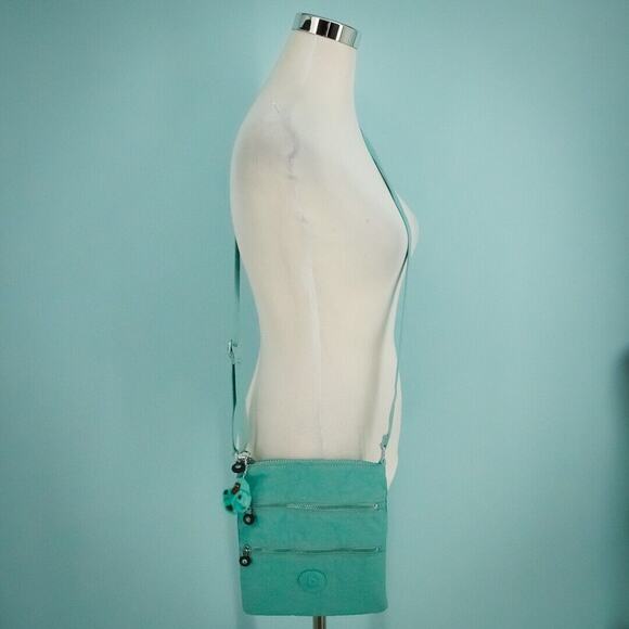Kipling Aqua Blue Alvar Extra Small Mini Crossbody Zipper Nylon Purse Bag - Picture 1 of 5